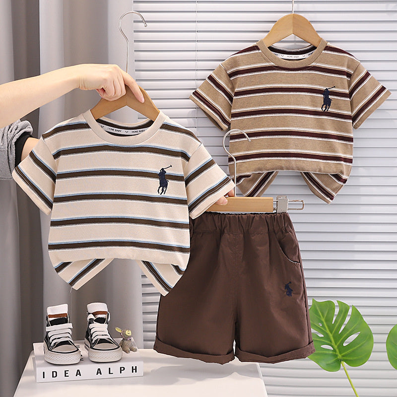 Boys' Suit 2026 New Style Children's Baby Striped Short-Sleeve Summer Outfit Versatile Casual Two-Piece Set Trendy