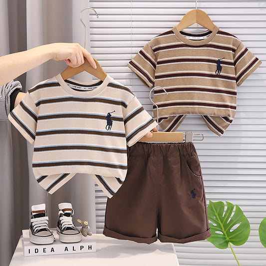 Boys' Suit 2026 New Style Children's Baby Striped Short-Sleeve Summer Outfit Versatile Casual Two-Piece Set Trendy