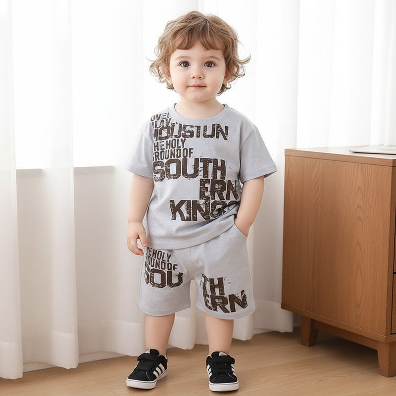 Boys' Summer Outfit 2026 New Fashionable Casual Sports Short Sleeve Shorts Two-Piece Set for Boys