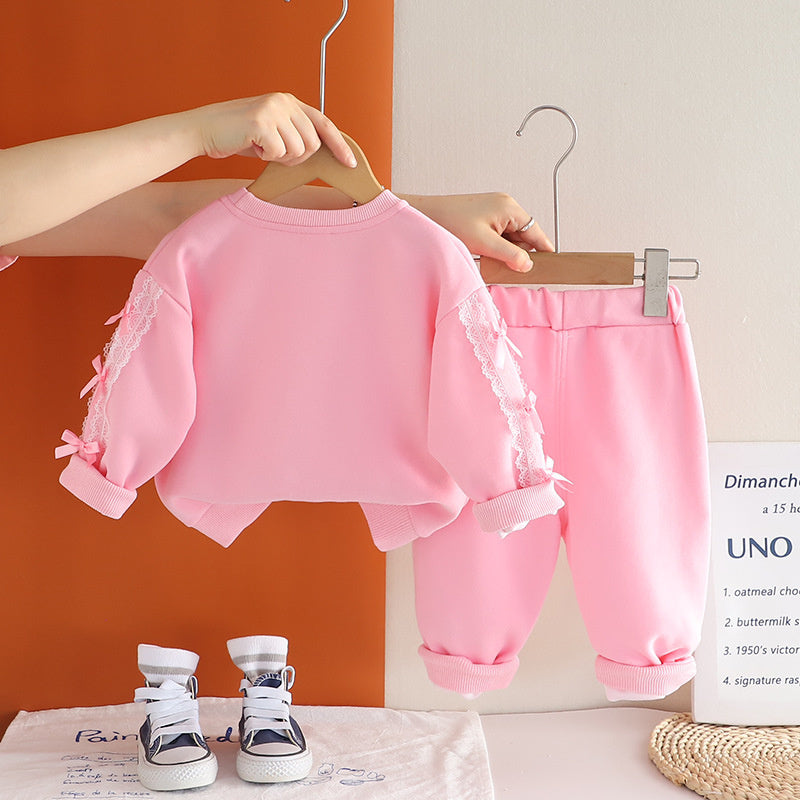 Girls' Fashionable Outfit 2 Children's Lace Bunny Clothes Baby Cute Toddler Clothing 1-Year-Old Girl Spring Autumn Set