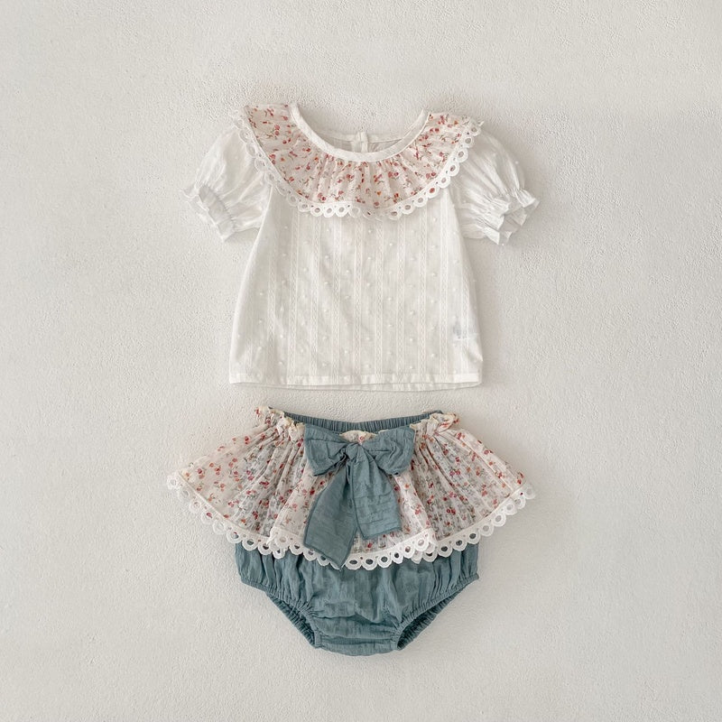 Baby Clothes 2025 Summer New Cute Printed Collar Short Sleeve Top Romper Skirt Pants Two-Piece Set for Girls