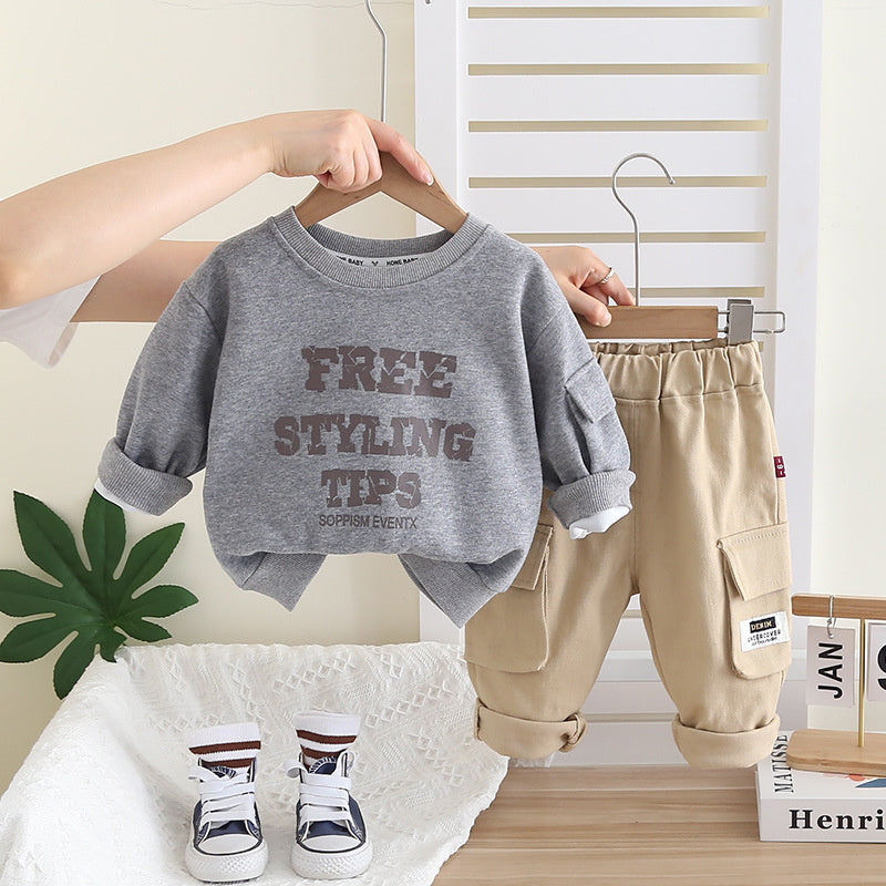 Boys' Suit 2026 New Model Children's Spring and Autumn Letter Sweatshirt Stylish Fashionable Baby Clothes Workwear Two-Piece Set