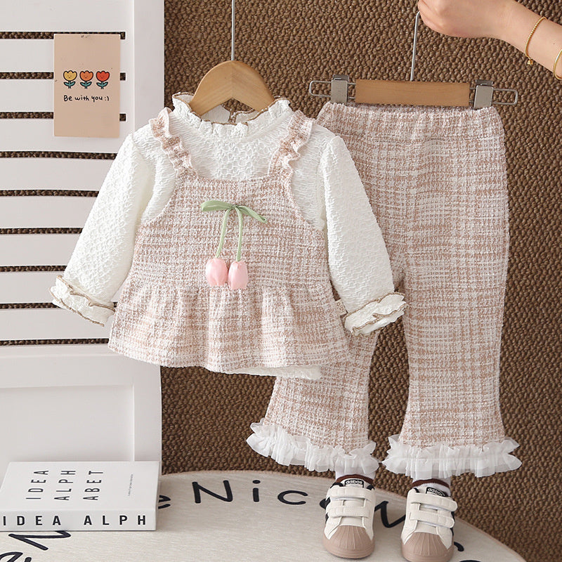 Girls' Tulip Strap 2026 New and Autumn Fashionable Spring Outfit for Baby Girls Korean Style Sweet Three-Piece Set