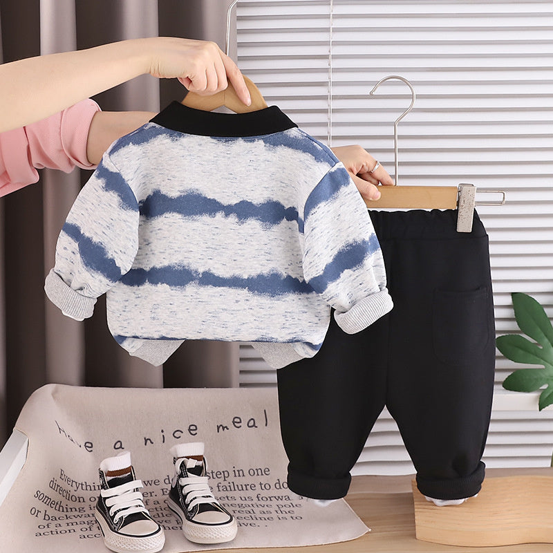 Children's Clothing Boys Long Sleeve New Baby Infant Kids Striped Clothes Two-Piece Set 1-3-5 Years Old Spring Autumn Stylish