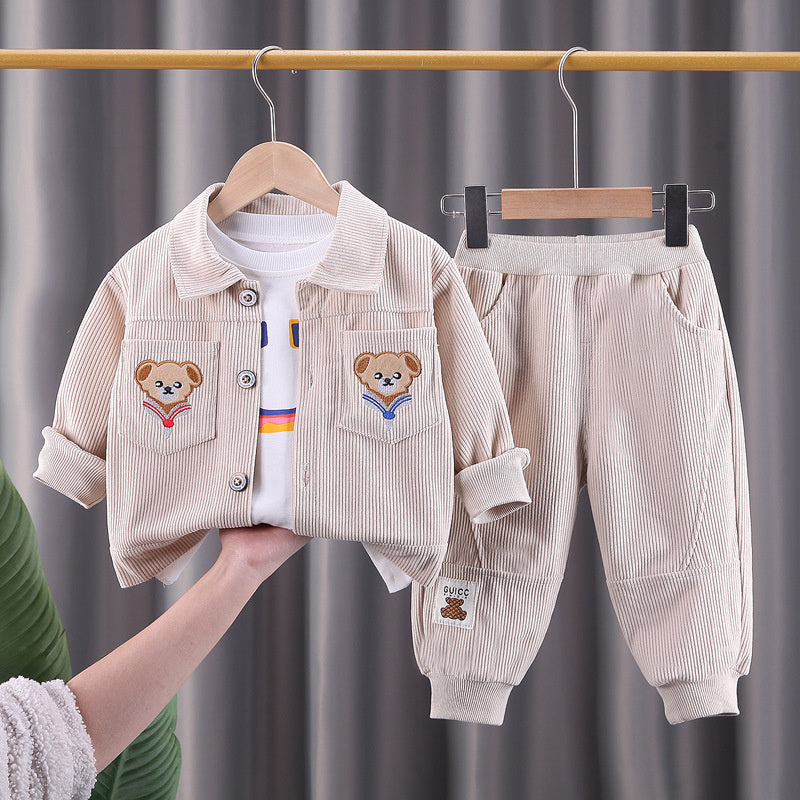 Boys Cartoon Casual Three-Piece Set Baby Stylish Clothes New Corduroy Children's Workwear Jacket
