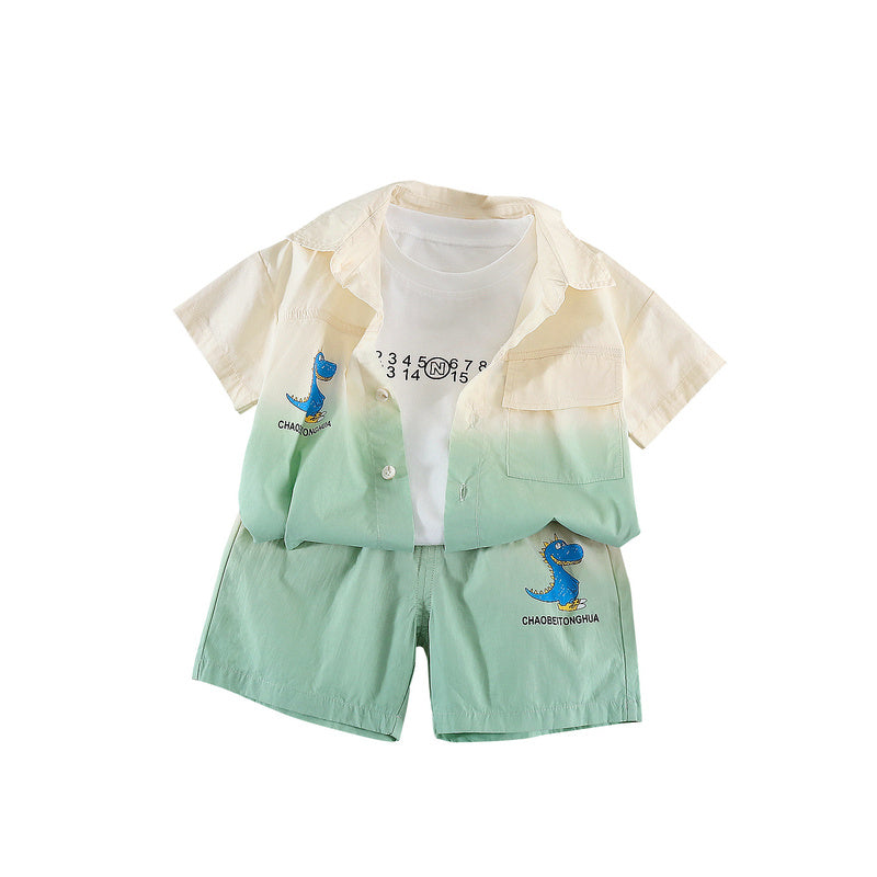 Boys' Outfit 2026 New Model Children's Summer Casual Gradient Dinosaur Short Sleeve Three-Piece Set for Boys Trendy