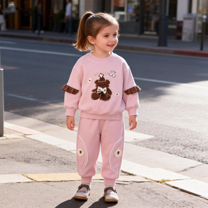 Girls' Baby Bear Sweatshirt 2026 New Fashionable Stylish Children's Casual Two-Piece Set for Spring and Autumn