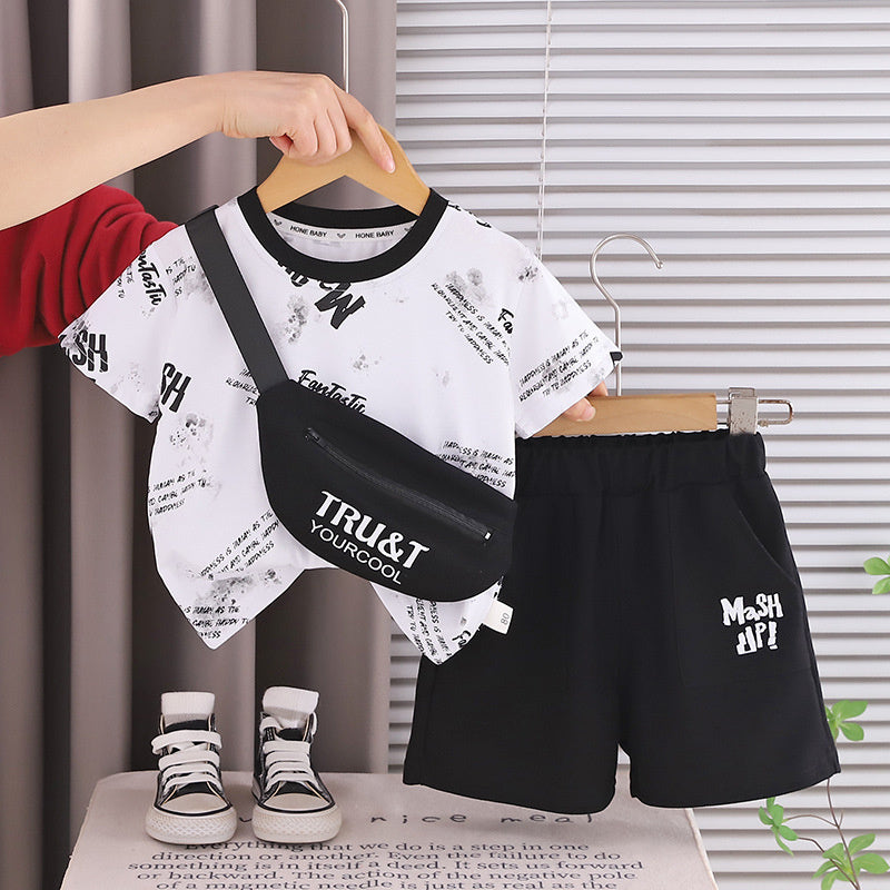 Baby Outfit 2026 New Fashionable Boys, Summer English Style Short Sleeve Thin Two-Piece Set for Infants