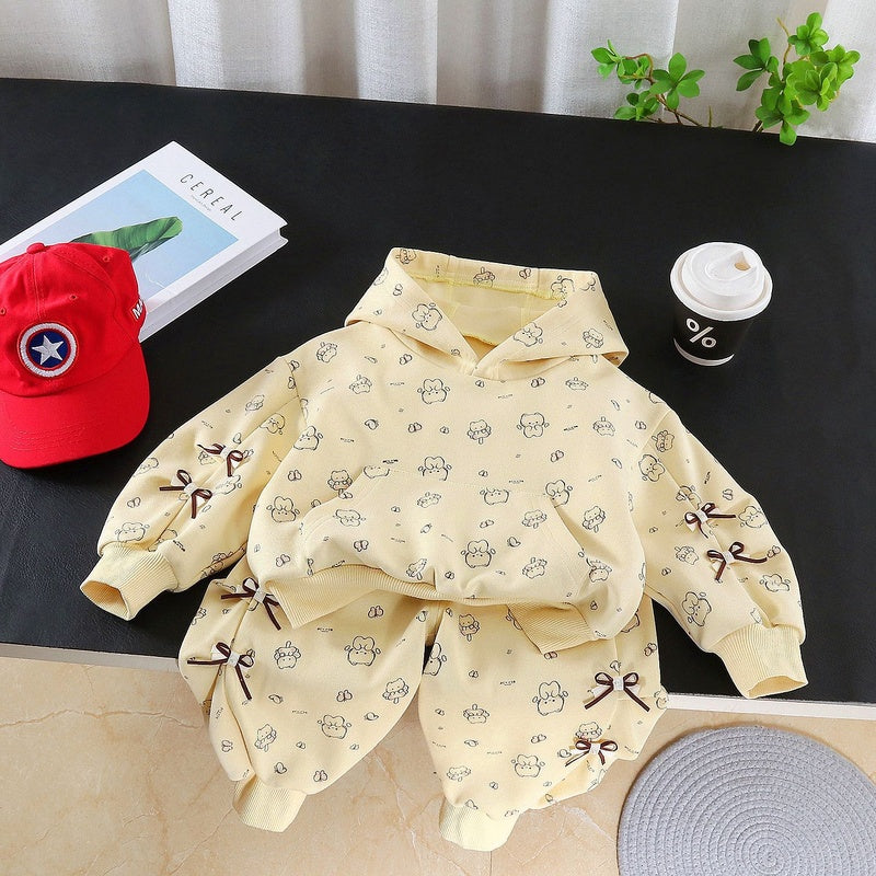 Girls' Stylish Long Sleeve Cat Sweatshirt New Infant Toddler Casual Two-Piece Set Baby Spring and Autumn Outfit