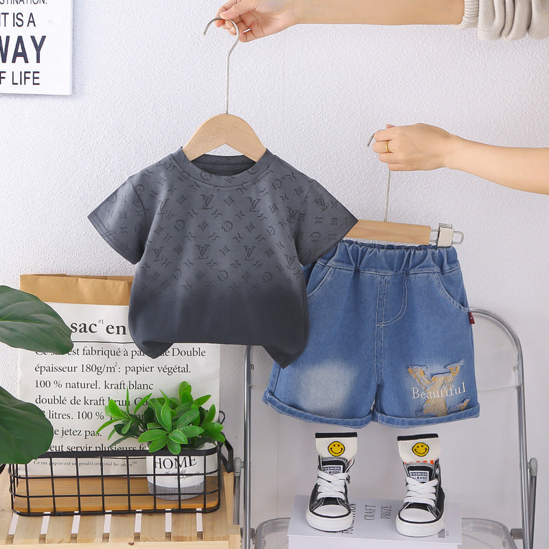 Boys' clothing ages 1-4, 2-year-old infants' children's wear, short-sleeve set for boys, 3-5 year old summer clothes, two-piece trendy style