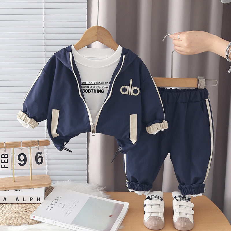 2026 New Boys' Outfit Baby Spring and Autumn Fashionable Long-Sleeve Children's Clothing Embroidered Zipper Three-Piece Set