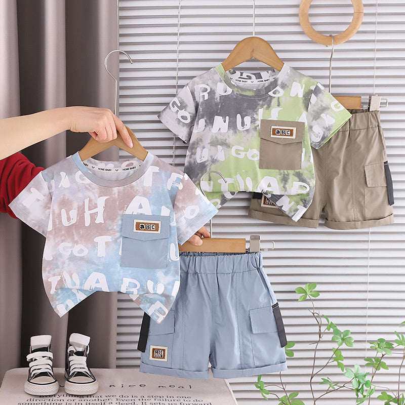 Boys' Outfit 2026 New Fashionable Two-Piece Set Baby Summer Thin Tie-Dye Short Sleeve Infant Casual Trendy