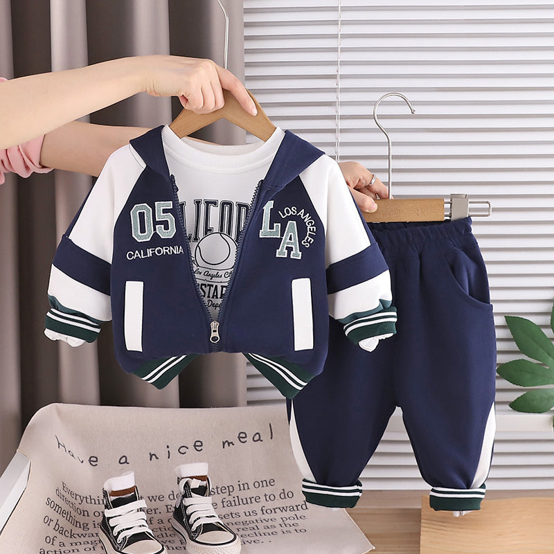 Baby Boy Spring and Autumn Suit 2026 New Style Toddler Fashionable Korean Version Casual Sports Long Sleeve Three-Piece Set