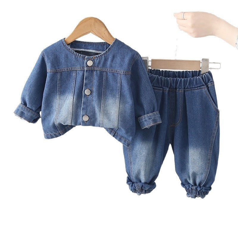 Girls' Outfit for and Autumn 2026 New Style Baby Girl Patchwork Denim Two-Piece Set Children's Korean Fashion Spring Clothes