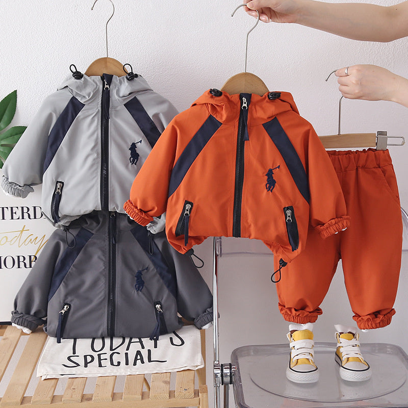 Outfit 2026 New Fashionable Infant Toddler Boys' Spring and Autumn Color-Block Embroidered Long-Sleeve Three-Piece Set