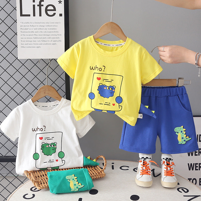 Boys' Summer Short-Sleeve Set 2026 New Fashionable Thin Casual Dinosaur Tail Two-Piece Outfit for Children and Toddlers