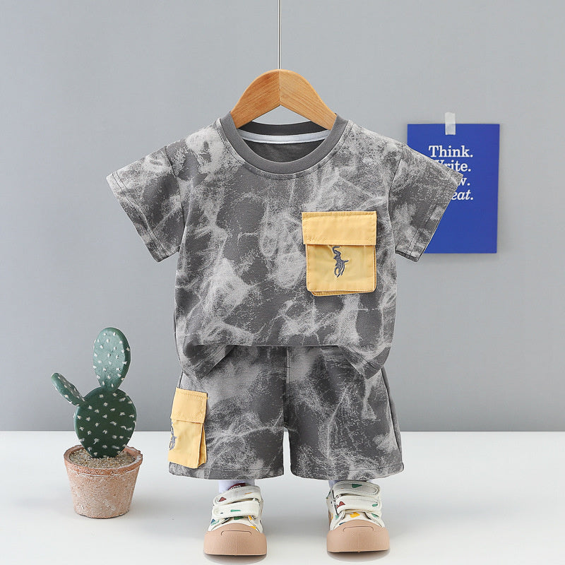 Baby Outfit Set 2026 New Model Boys Stone Pattern Camouflage Short Sleeve Shorts Infant Children's Summer Stylish Clothes