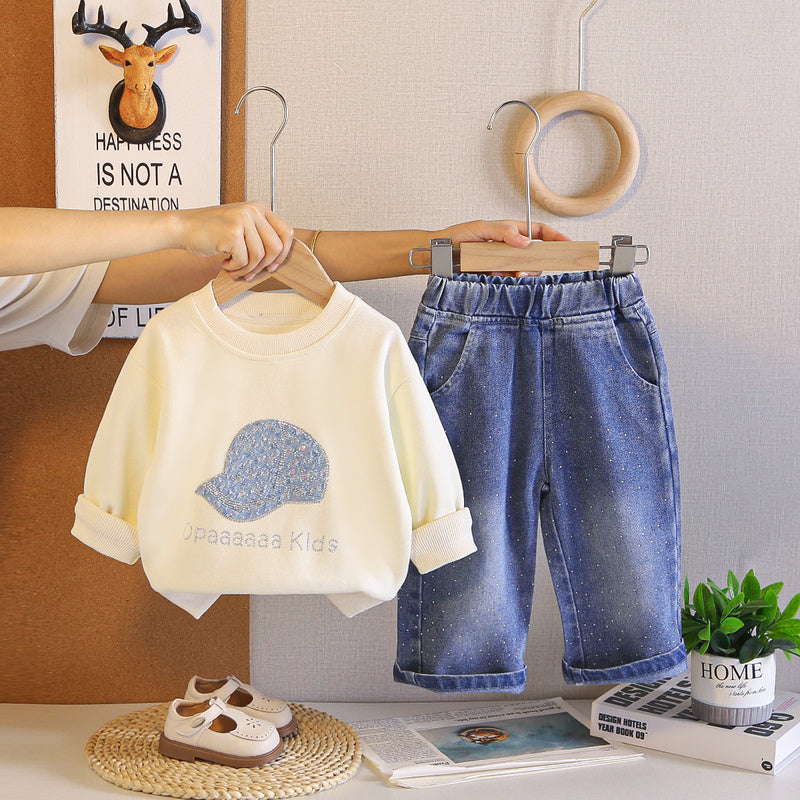 Girls' Outfit Set, Spring Autumn 2026 New Fashionable Long-Sleeve Hooded Sweatshirt and Pants, Baby Wholesale