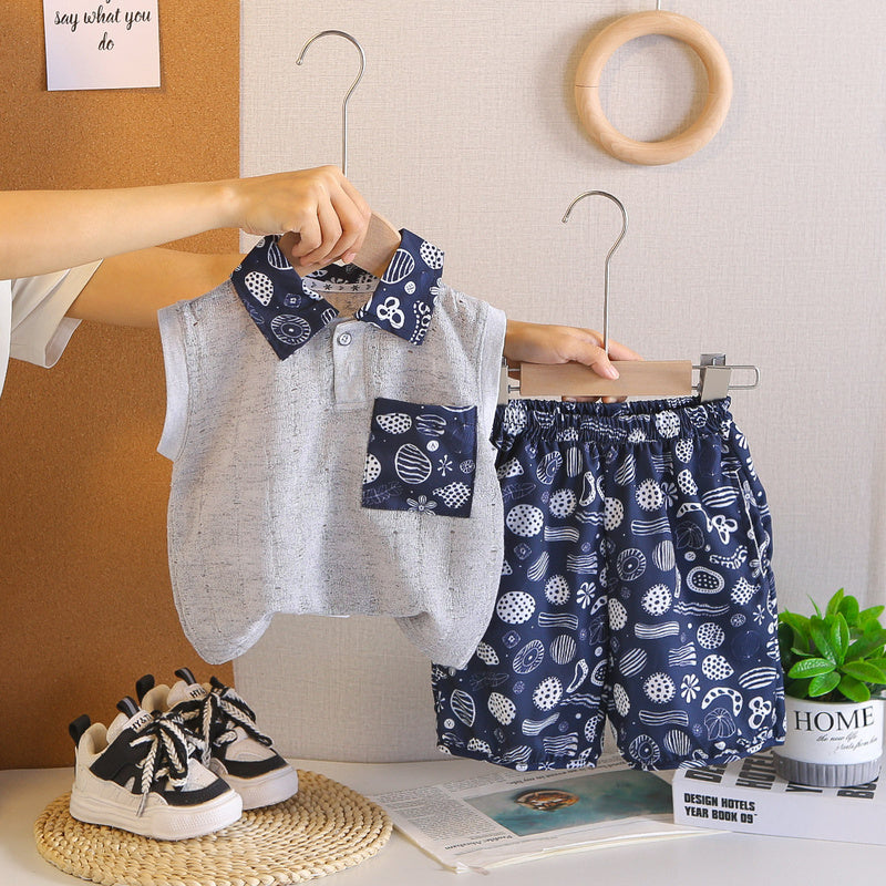 Boys' Vest 2026 New Trendy Children's Thin Summer Outfit Hollow Sleeveless Two-Piece Set
