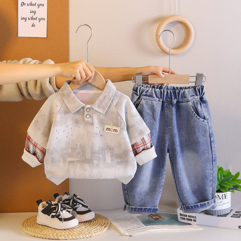 Boys' Outfit 2026 New Fashionable Children's Spring and Autumn Pullover Sweatshirt Two-Piece Set Baby Trendy Clothes