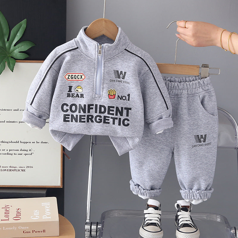 Boys' Spring and Autumn Outfit 2026 New Fashionable Children's Motorcycle Jacket Sweatshirt Korean Style Casual Long Pants Two-Piece Set Trendy