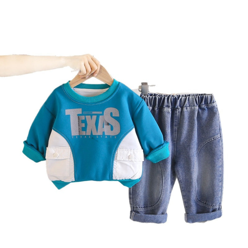 Autumn Outfit Set 2026 New Style Boys' Letter Sweatshirt Stylish Toddler Clothes Handsome Baby Children's Wholesale