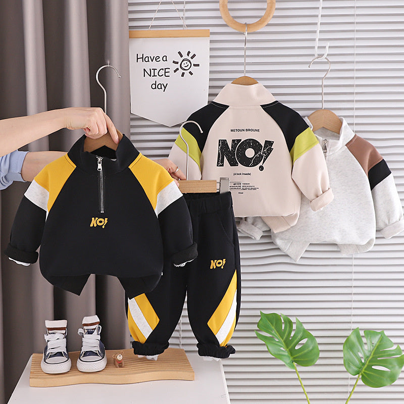 Boys' Casual Outfit 2026 Fashionable Baby Half-Zip Sweatshirt New Two-Piece Set Spring and Autumn Trend