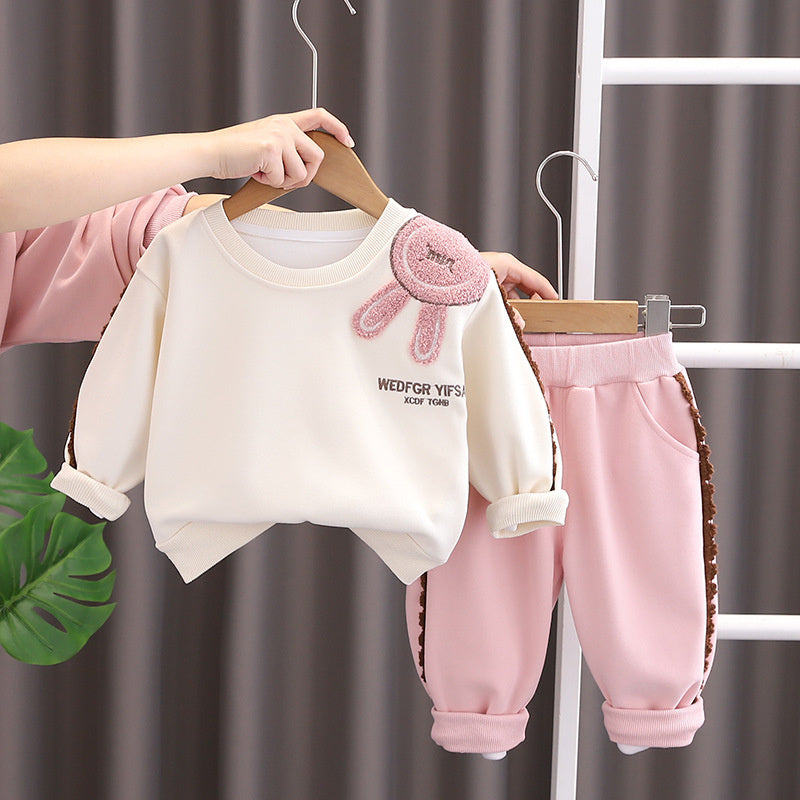 Girls' 2025 New Stylish Girl Baby Autumn Bunny Ear Sweatshirt Toddler Children's Clothing Spring Outfit
