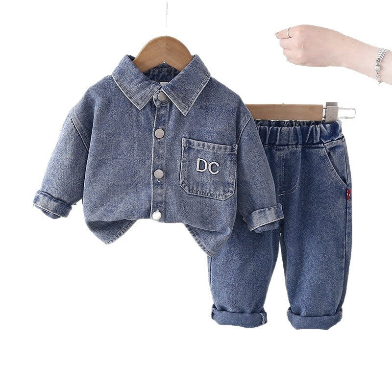 Boys' Denim Suit Outfit 2026 New Trendy Children's Clothing Baby Spring and Autumn Fashionable Two-Piece Set