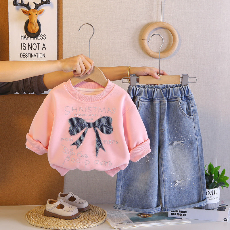 Girls' and Autumn Fashionable Outfit 2026 New Style Baby Girl's Long Sleeve Spring Dress with Big Bow Trendy Children's Sweatshirt