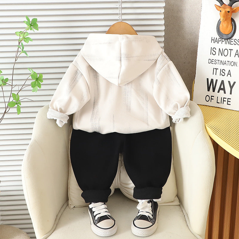 Boys' Stylish Trendy Children's Clothing Baby Two-Piece Set 2025 New Infant Spring and Autumn Sweatshirt Clothes for Ages 1 to 5
