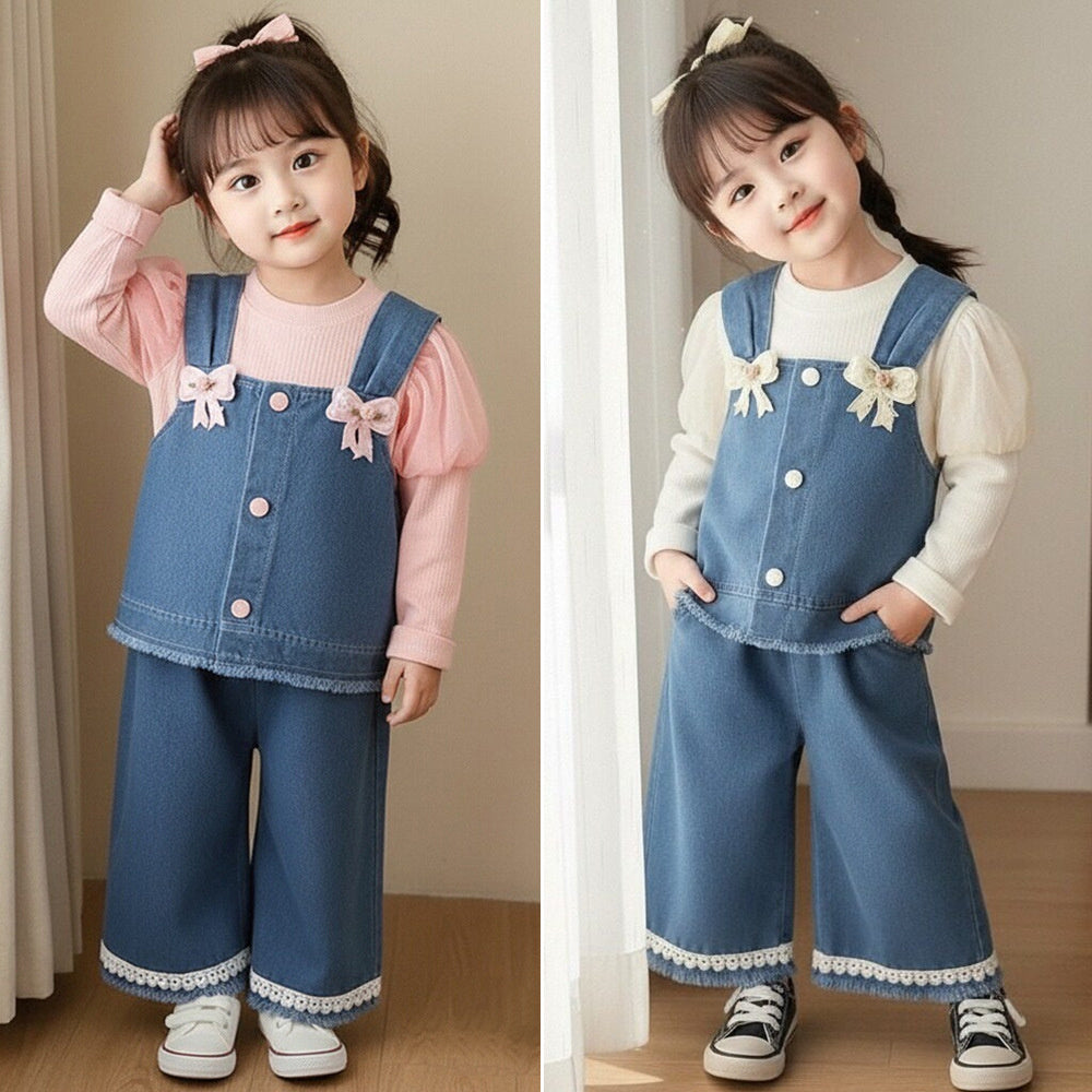 Girls' Spring and Autumn Outfit 2026 New Fashionable Infant Children's Clothing Baby Casual Denim Vest Three-Piece Set Trendy