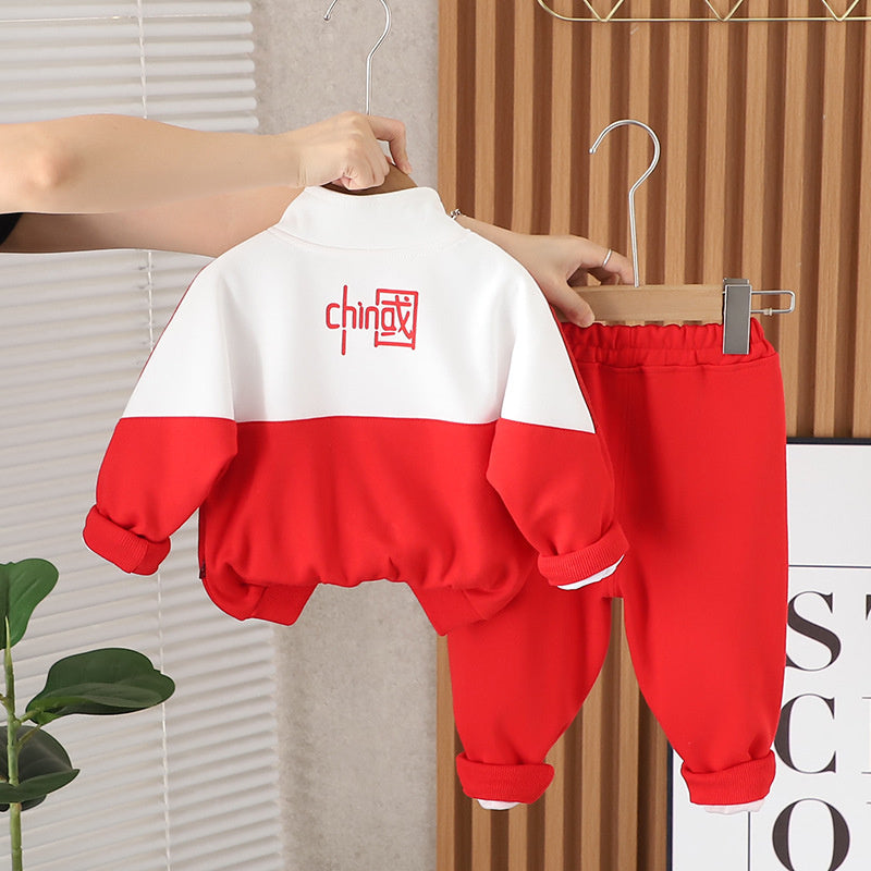 Baby Casual Outfits 2026 New Spring Autumn Fashionable Clothing for Boys and Girls, Children's Color-Block Sports Three-Piece Set Trendy