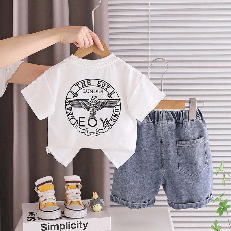 Boys' Summer Outfit 2026 New Style Stylish Short Sleeve Shorts Two-Piece Set Baby Casual Clothes Children's Wear