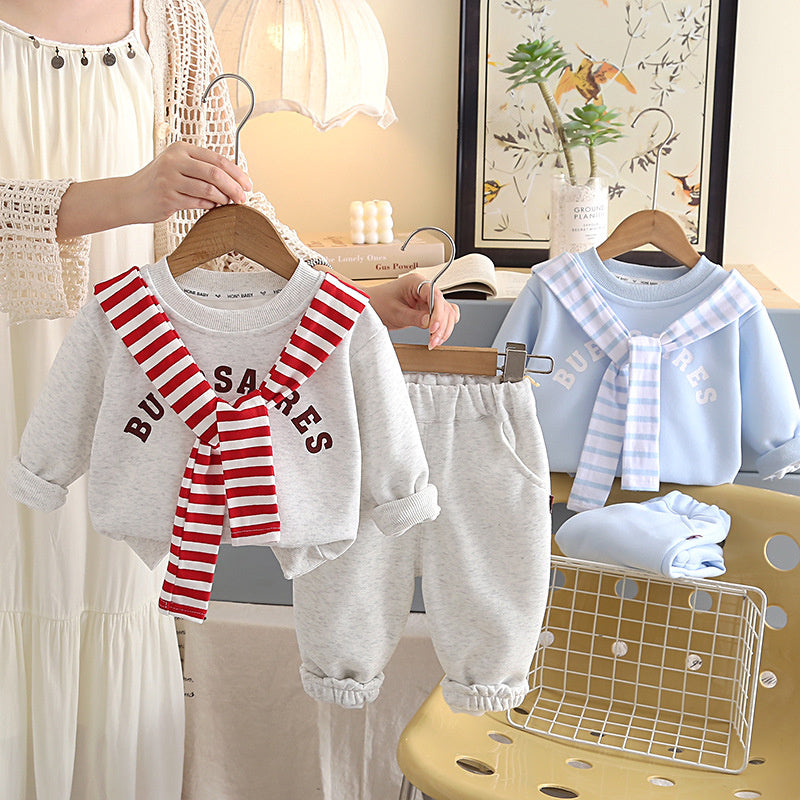 Outfit 2026 New Children's Shawl Sweatshirt Boys' Spring and Autumn Sports Casual Two-Piece Set for Toddlers