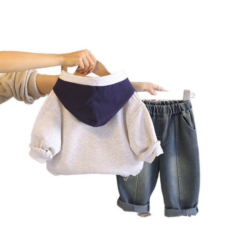 Boys' Spring English Hoodie Sweatshirt Set 2026 New Fashionable Children's Sporty Two-Piece Outfit for Little Boys