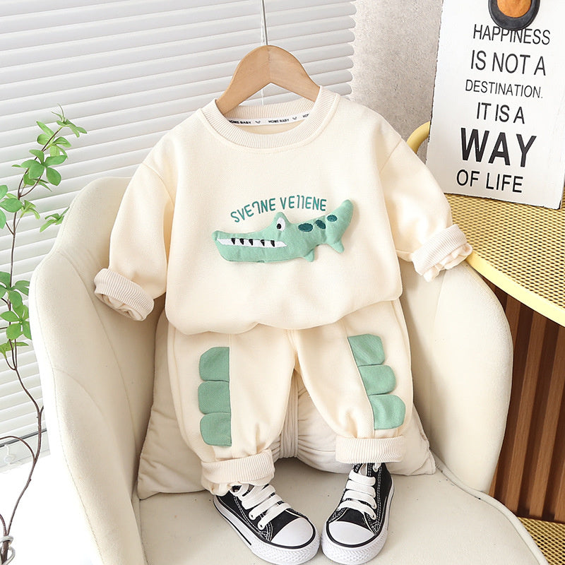 Boys' Autumn Cartoon Crocodile Two-Piece Set Stylish Children's Clothing 2023 New Trendy Baby Korean Version Fashionable Infant