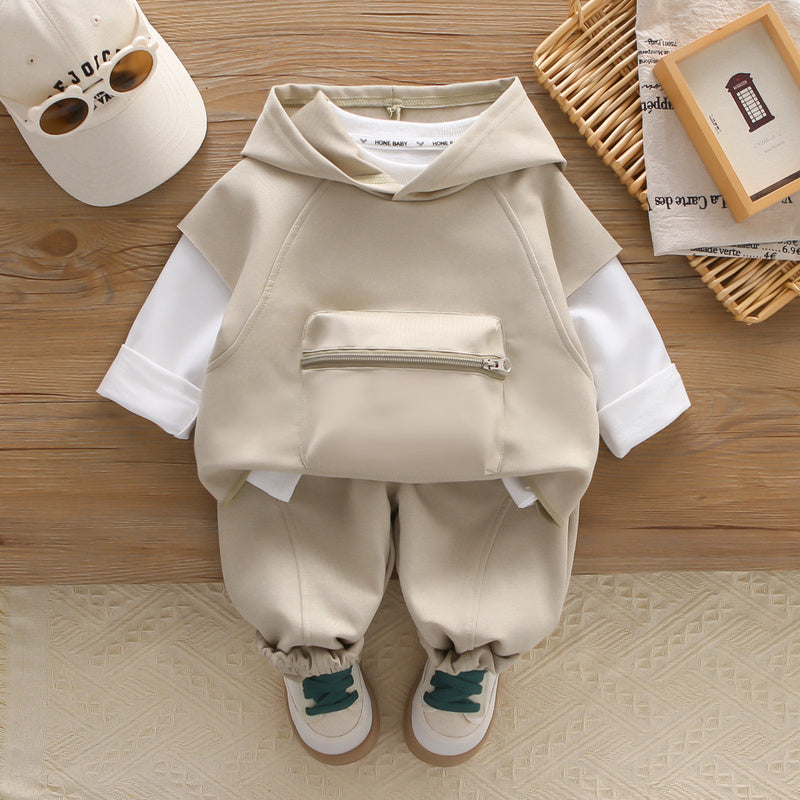 Baby Boy Sports Suit Spring and Autumn 2025 New Children's Casual Trendy Toddler Boys Big Pocket Hoodie Three-Piece Set