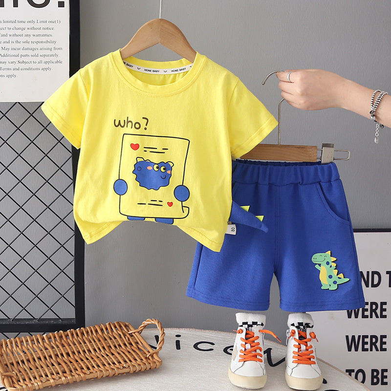 Boys' Summer Short-Sleeve Set 2026 New Fashionable Thin Casual Dinosaur Tail Two-Piece Outfit for Children and Toddlers