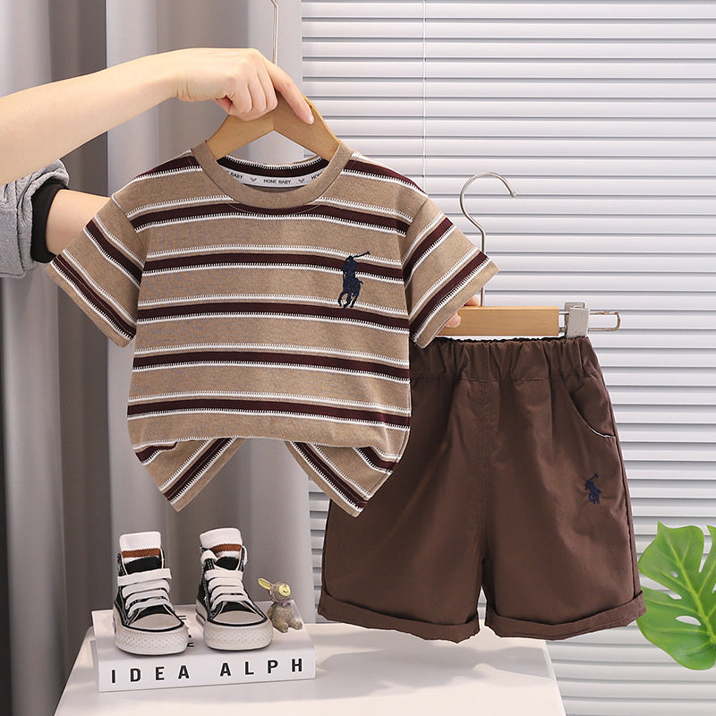 Boys' Suit 2026 New Style Children's Baby Striped Short-Sleeve Summer Outfit Versatile Casual Two-Piece Set Trendy