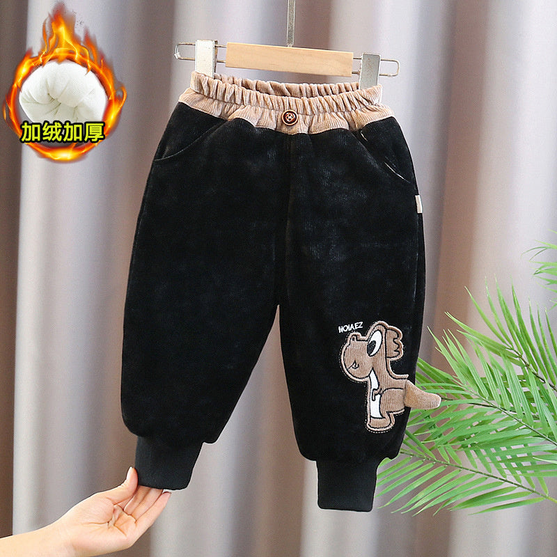 Boys New Warm Cotton Baby Cartoon Thickened Casual Children Winter Stylish Dinosaur Pants Trendy