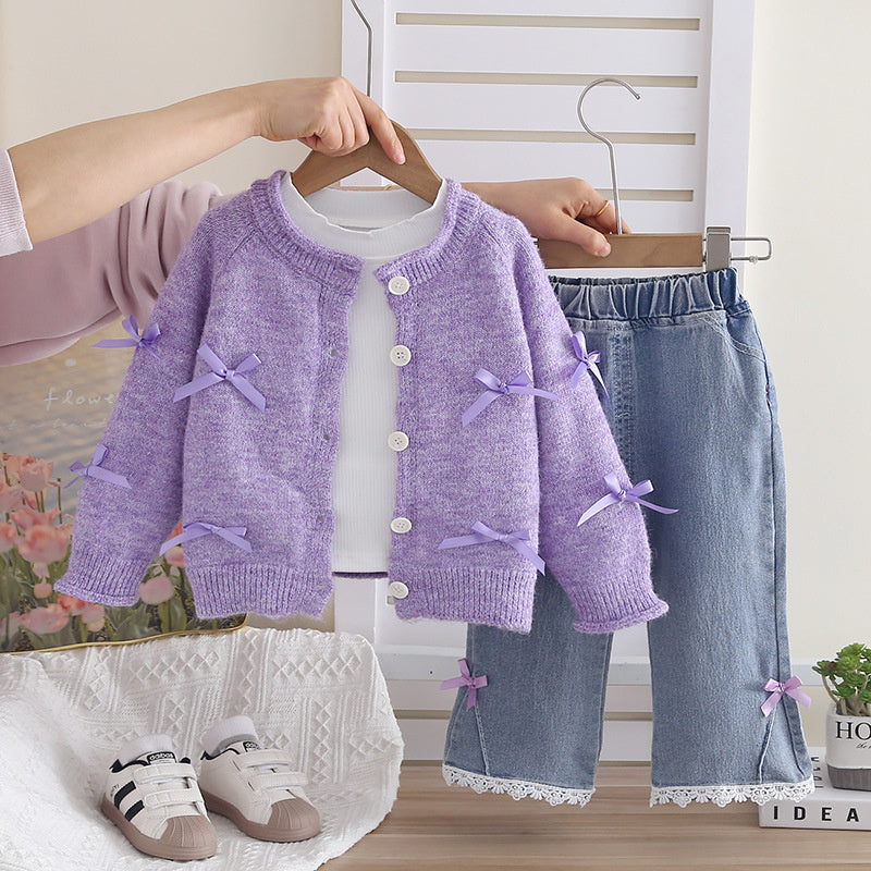 Baby and Autumn Cardigan Sweater Set 2026 New Model 3 Children's Spring Outfit Girl Infant Clothes for 1-Year-Old Girls