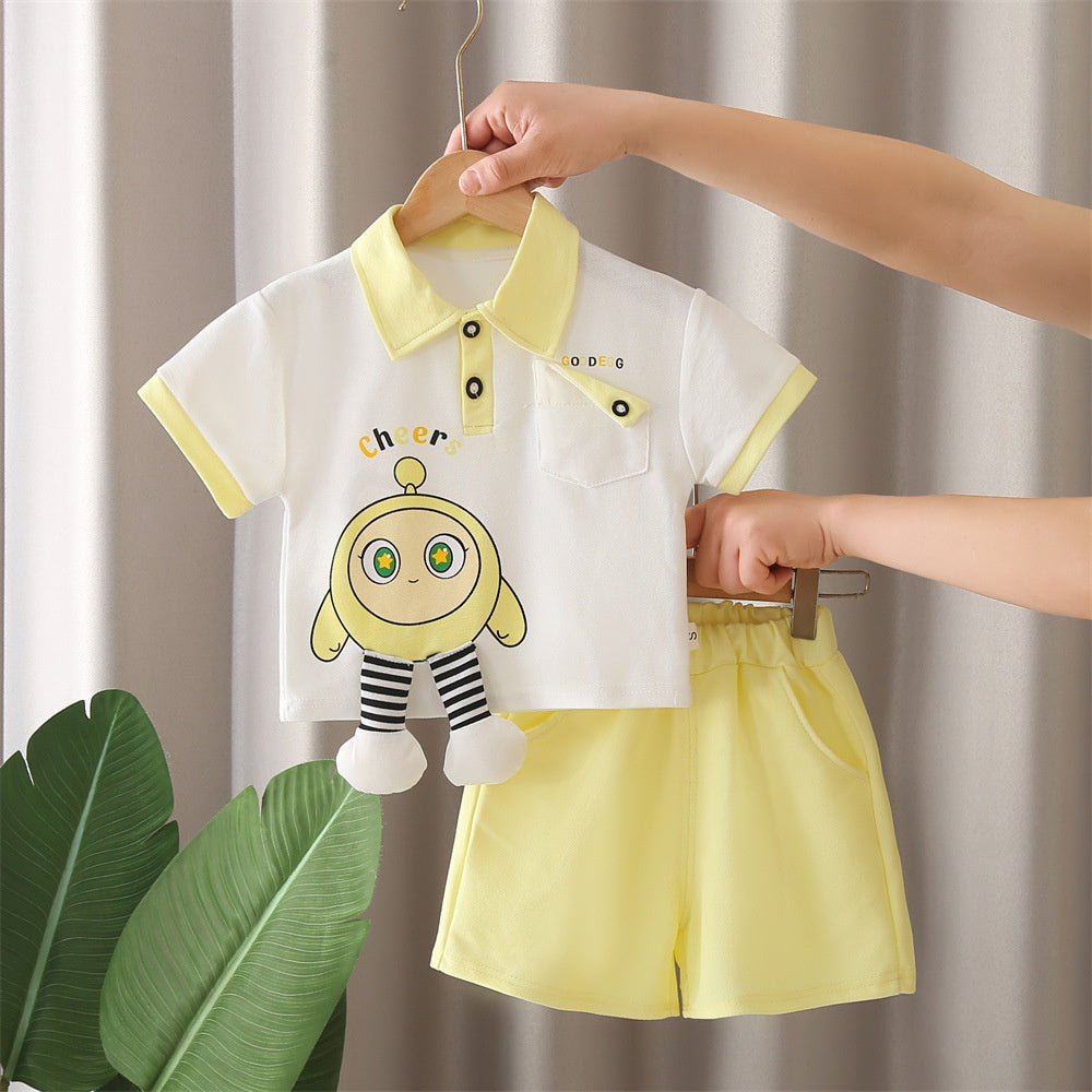 Girls' Outfit 2025 New Fashionable Baby Children's Summer Cartoon Short-Sleeve Two-Piece Set Trendy Toddler Clothes