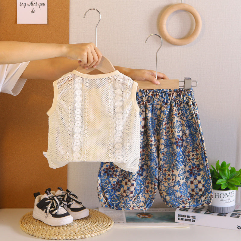 Boys' and girls' outfit 2026 new stylish baby clothes children's summer sleeveless pocket two-piece set