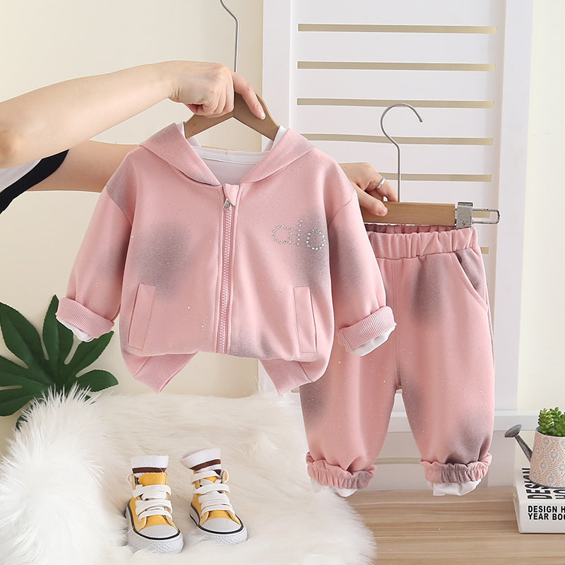 Trendy Boys Girls Crossbody Bag Half-Zip Spring and Autumn Sweatshirt Set 2025 New Children's Casual Sports Stylish Clothes