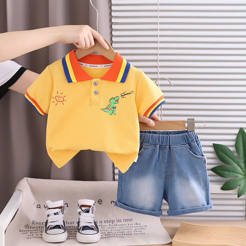 Boys' Outfit 2026 New Style Baby Summer Thin Clothes Trendy Children's Little Dinosaur Short Sleeve Two-Piece Set