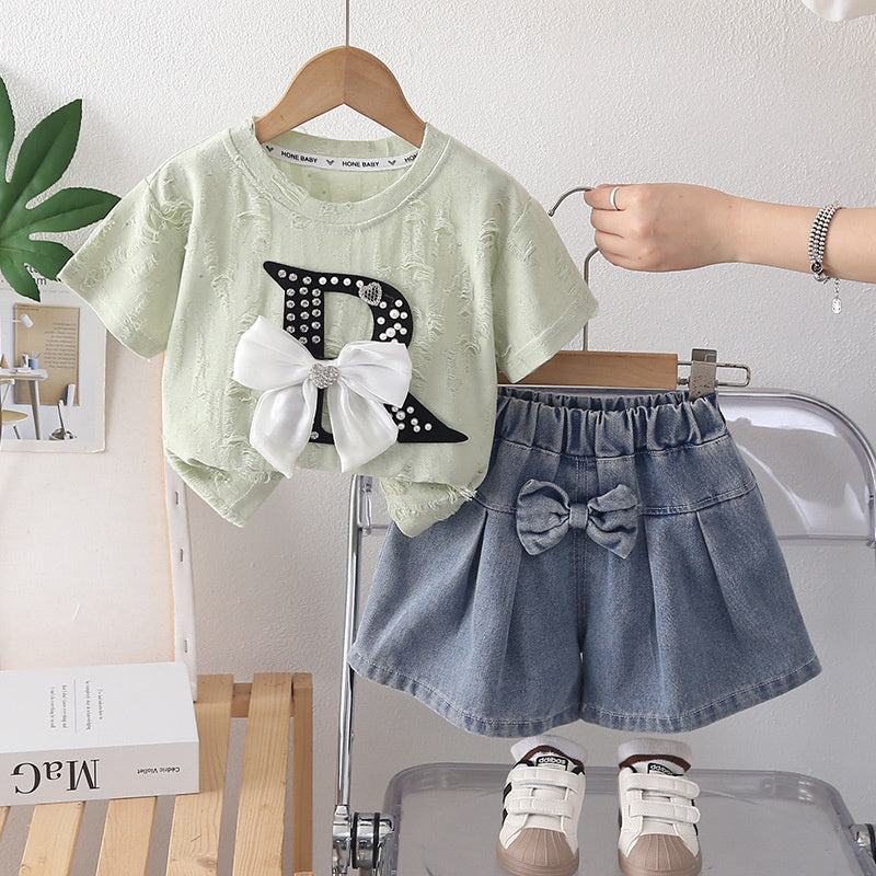 Girls' Bowknot Skirt-Pants Outfit 2026 New Fashionable Infant Clothing for 1-Year-Old Baby Girls Summer Wear 3