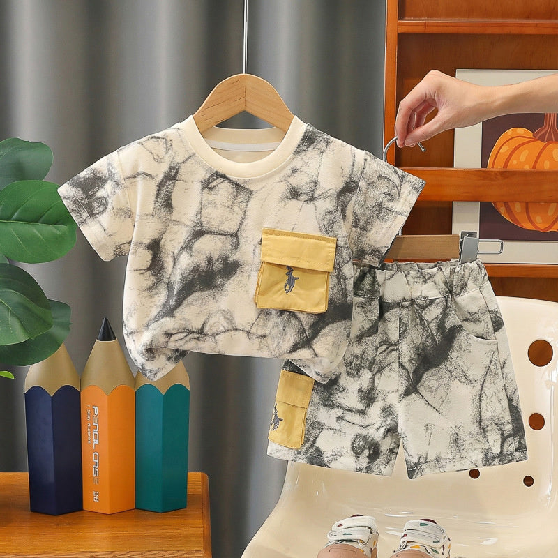 Baby Outfit Set 2026 New Model Boys Stone Pattern Camouflage Short Sleeve Shorts Infant Children's Summer Stylish Clothes