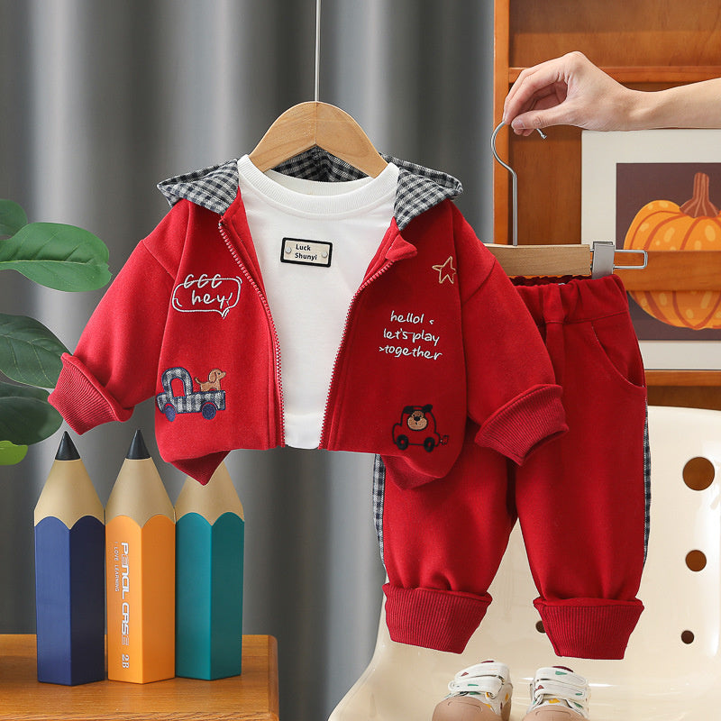 Boys' Outfit 2026 New Fashionable Baby Spring and Autumn Infant Children's 1-4 Years Old Cartoon Puppy Three-Piece Set