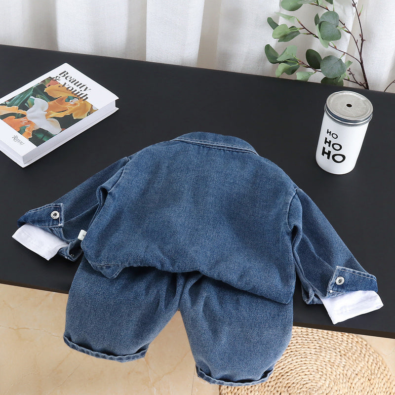 Boys' Letter Print Denim Suit Outfit 2026 New Trendy Children's Clothing Baby Spring and Autumn Fashionable Three-Piece Set